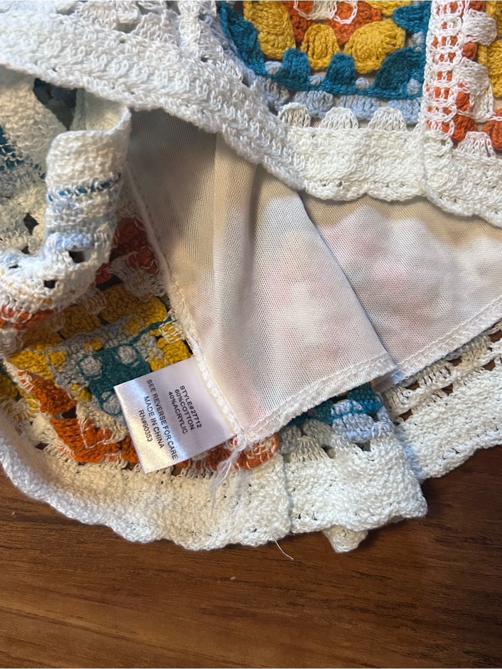 Rebellion Cream Crochet Bralette with Teal, Mustard & Orange Accents - Picture 5 of 5